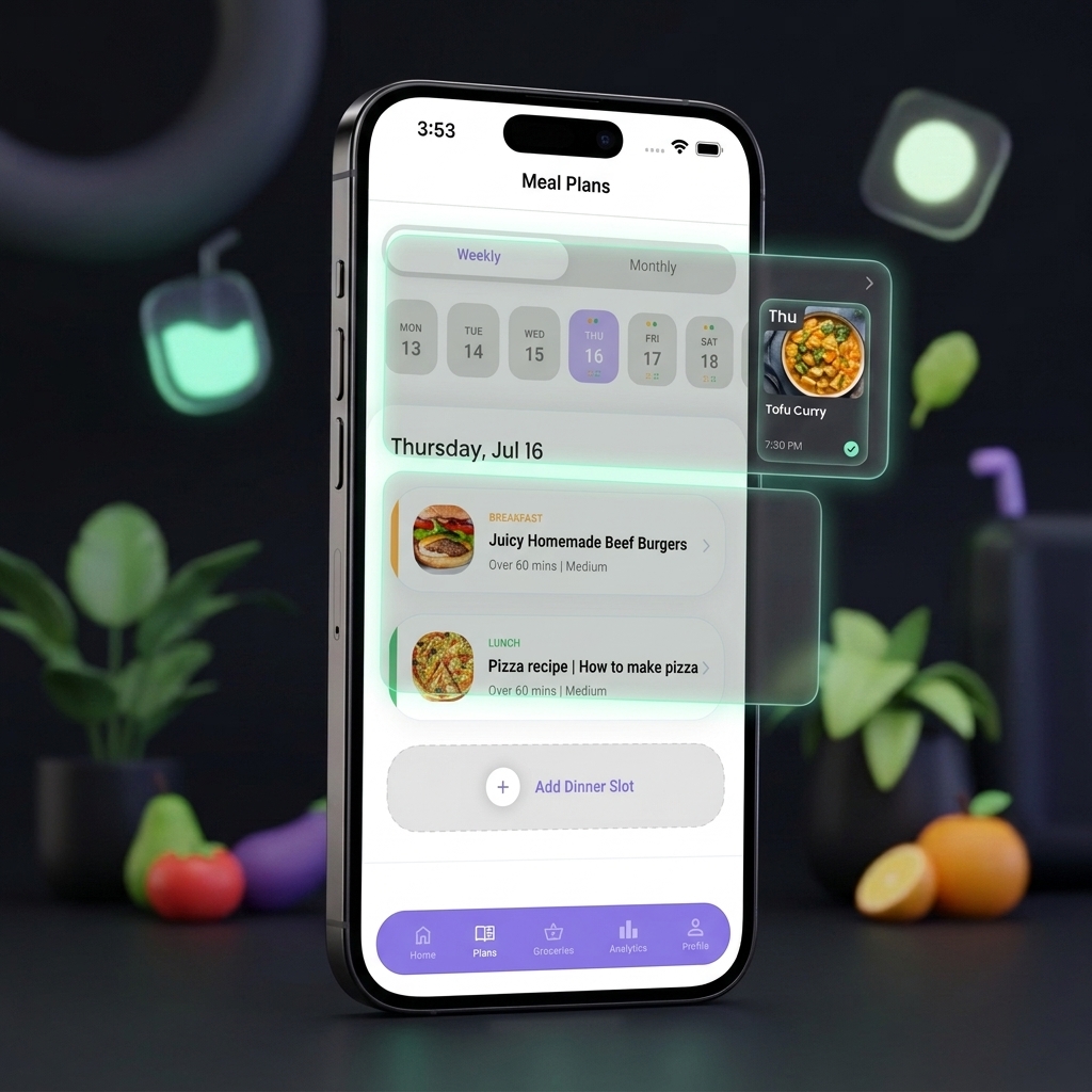 Joosy App Interface - Meal Planner & Grocery Budgeting Dashboard