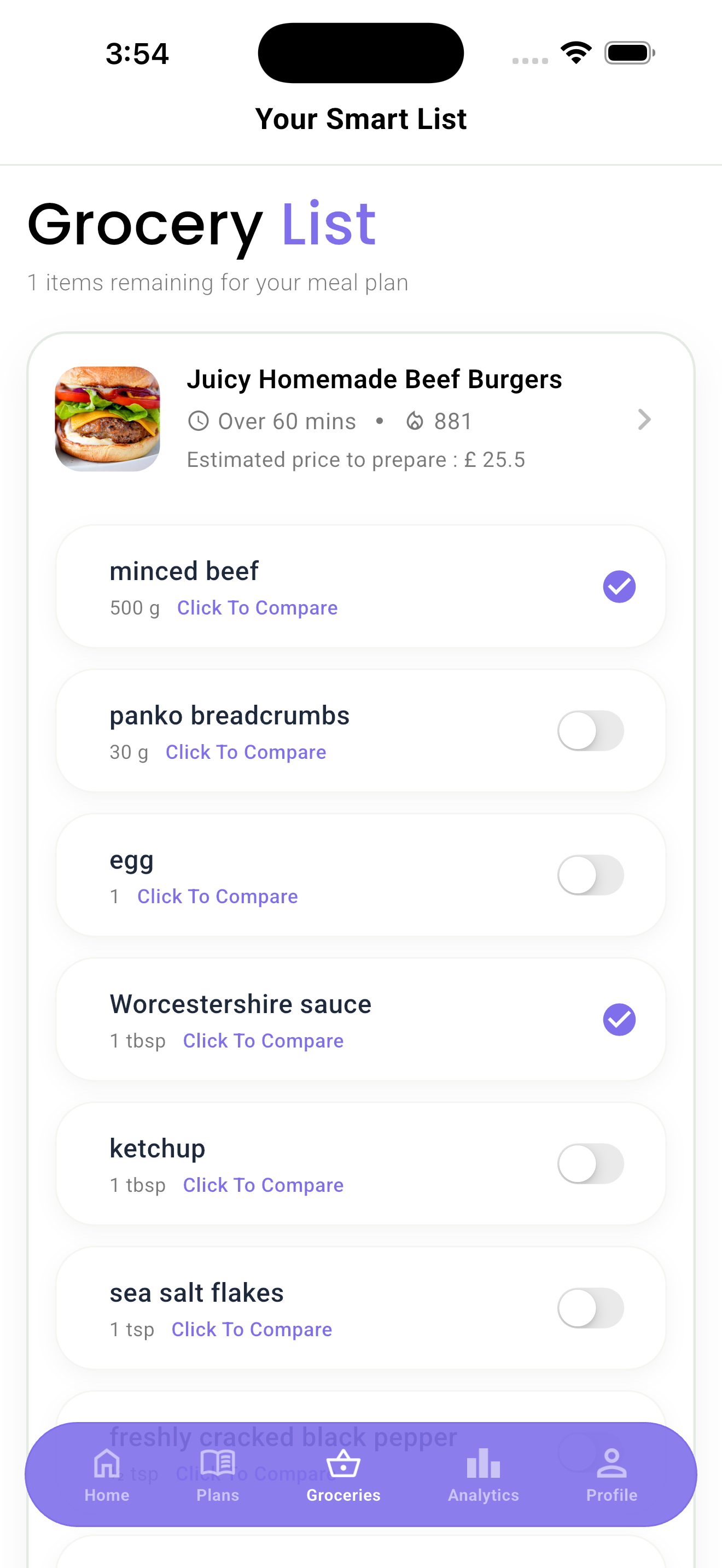 Joosy App Interface - Grocery Checklist