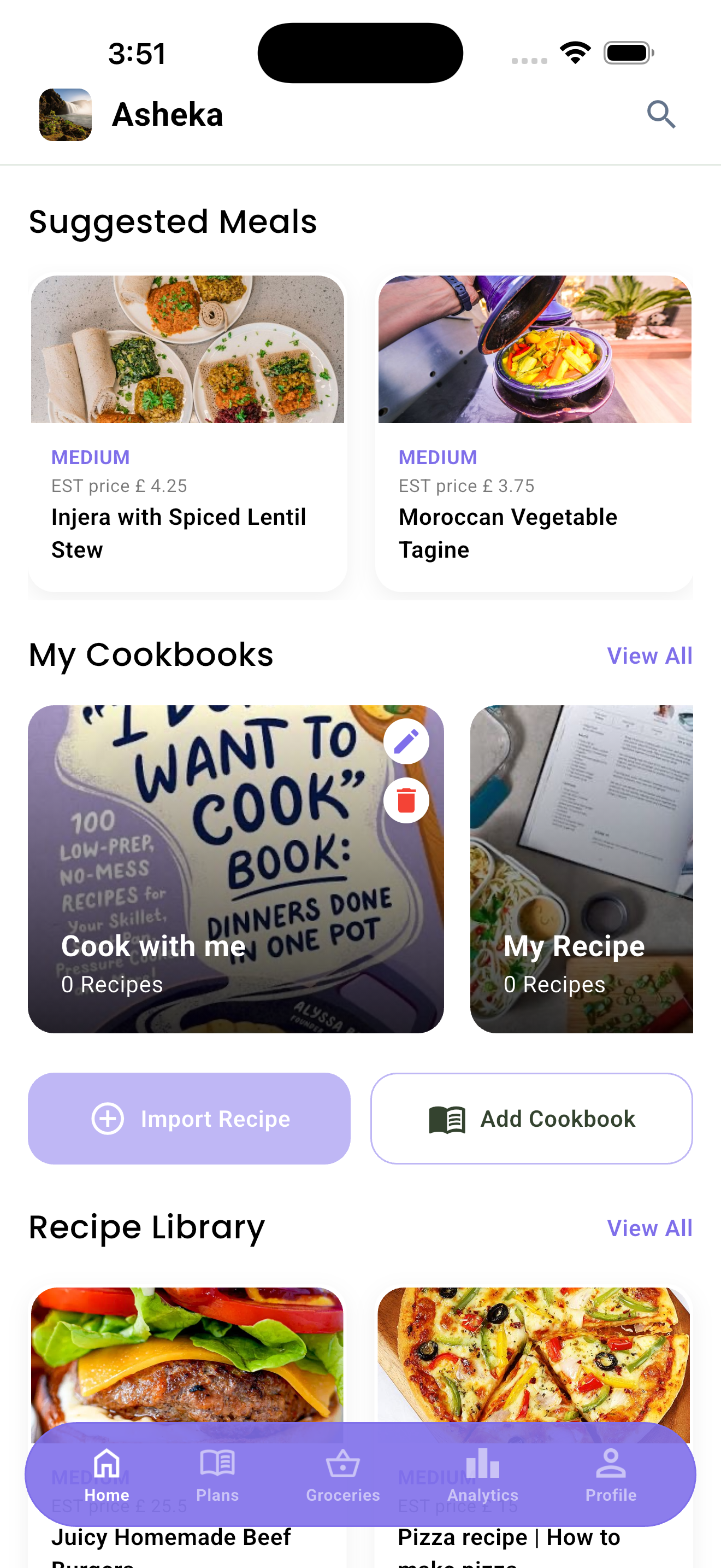 Joosy App Interface - Recipe Library and Suggested Meals